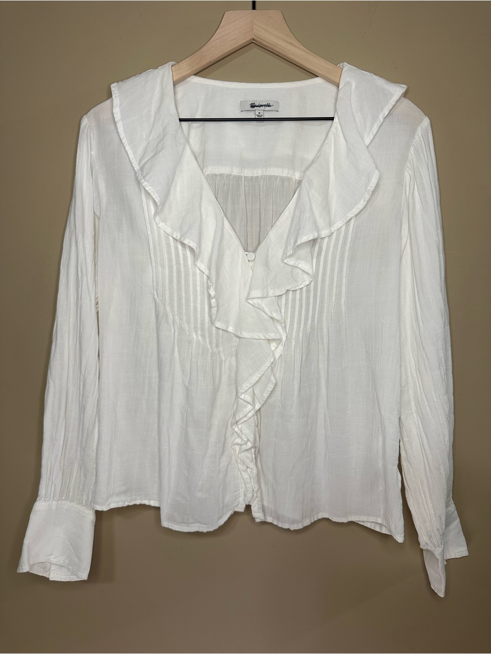 Madewell White Ruffle Front Pintuck Blouse Size M Cotton Boho Top